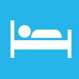 Grafika oznaczająca obiekt noclegowy, przedstawia schematycznie pokazana postać leżąca w łóżku.